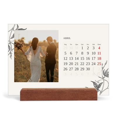 Calendário de mesa com suporte em madeira - horizontal  — Tinta e hera [Abril]