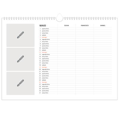 Calendário de família horizontal A3 — Desenhe o seu próprio produto - Família de 3 [capa]