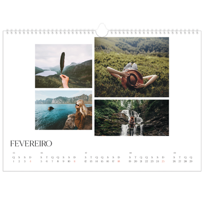 Calendário A3 Horizontal — Pôr do sol surfista [Fevereiro]