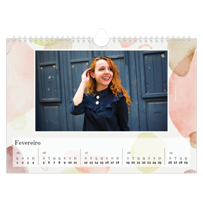 Calendário A4 horizontal — Manchas de aquarela [Fevereiro]