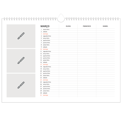 Calendário de família horizontal A3 — Desenhe o seu próprio produto - Família de 3 [Março]