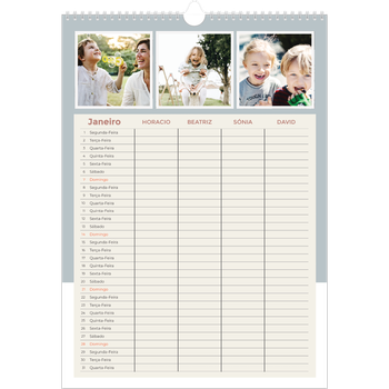 Calendário fotográfico A3 — Molduras terrosas Planner - Família de 4