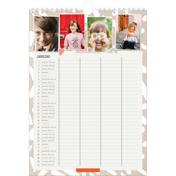 Calendário fotográfico A4 — Planificador Rústico - Familia de 4