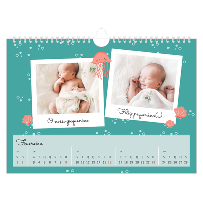 Calendário A4 horizontal — Animais bonitos [Fevereiro]