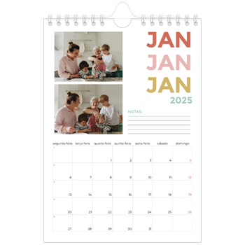 Calendário A5 — Tipo de letra colorida