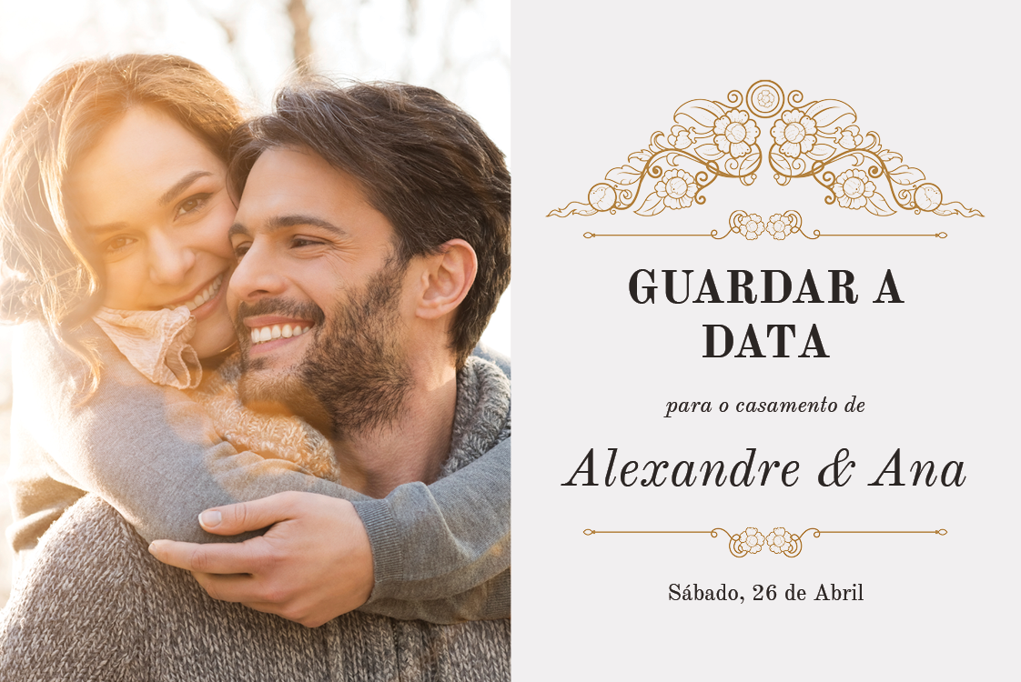 Save the date — Clássico branco e dourado