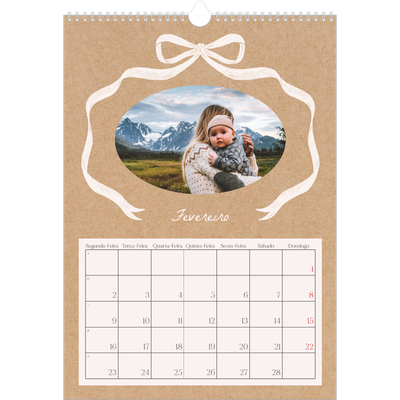 Calendário A3 — Papel kraft e laço [Fevereiro]