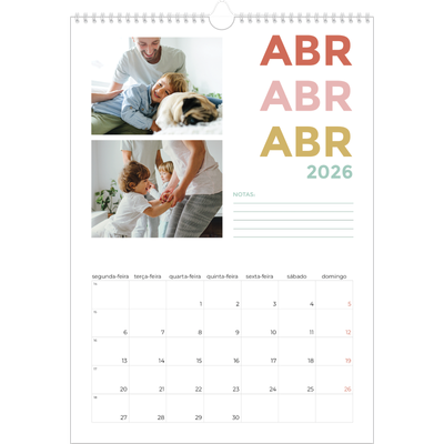 Calendário A3 — Tipo de letra colorida [Abril]