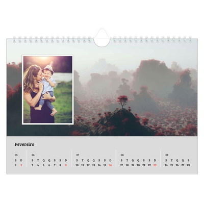 Calendário A4 horizontal — Quatro estações [Fevereiro]