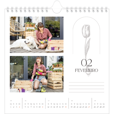 Calendário quadrado — Botânica simples [Fevereiro]