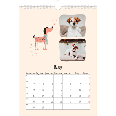 Calendário fotográfico A4 — Patas de cão e garatujas [Março]