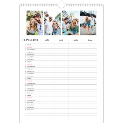 Agenda familiar A3 — Planeador simples - Familia de 4 [Fevereiro]