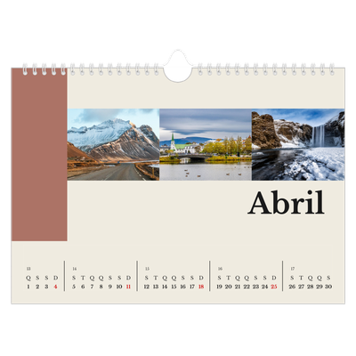 Calendário A4 horizontal — Vistas do mundo [Abril]