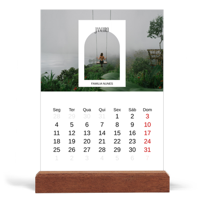 Calendário de mesa com suporte em madeira - vertical  — O arco aberto [Janeiro]