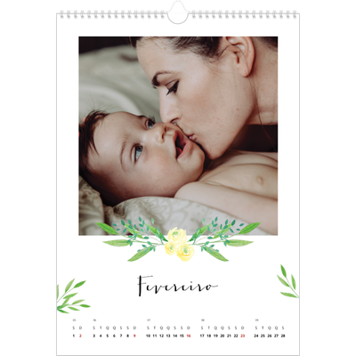 Calendário A3 — Ilustrações de flores [Fevereiro]