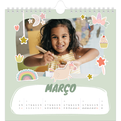 Calendário quadrado — Unicórnio arco-íris [Março]