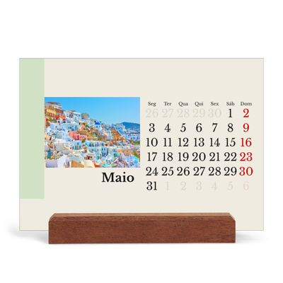 Calendário de mesa com suporte em madeira - horizontal  — Vistas do mundo [capa]