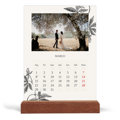 Calendário de mesa com suporte em madeira - vertical  — Tinta e hera [Março]