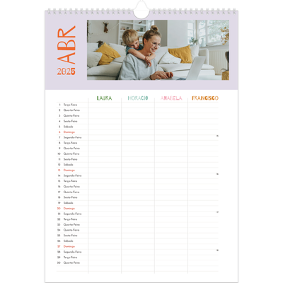 Agenda familiar A3 — Divertido e colorido, o seu Planificador - Família de 4 [Abril]