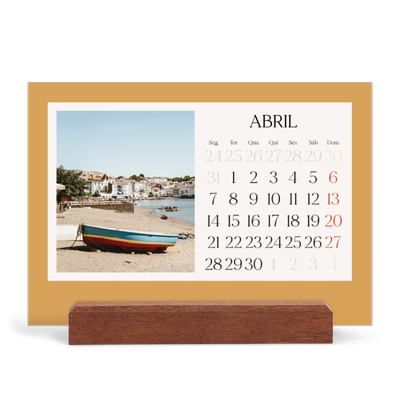 Calendário de mesa com suporte em madeira - horizontal  — Cores clássicas [Abril]