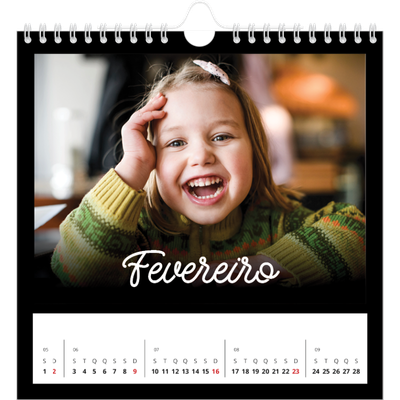 Calendário quadrado — Preto mínimo [Fevereiro]