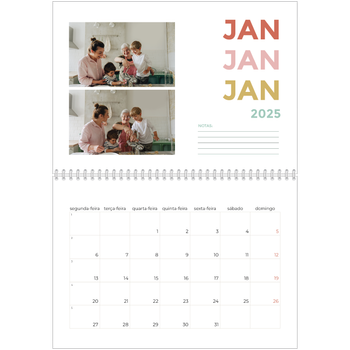 Calendário fotográfico duplo A4 — Tipo de letra colorida