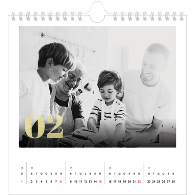 Calendário quadrado — Números grandes com purpurinas [Fevereiro]