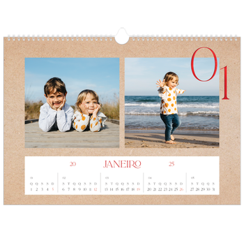 Calendário fotográfico horizontal A3 — Toques de vermelho