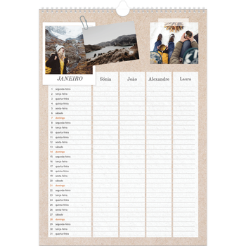 Calendário fotográfico A3 — Planificador artesanal - Familia de 4