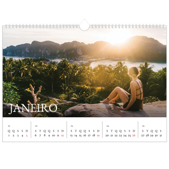 Calendário fotográfico horizontal A3 — Serifa simples