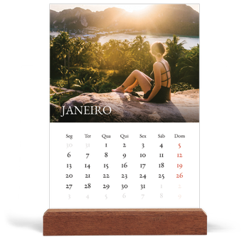 Calendário de mesa com suporte em madeira - vertical — Serifa simples