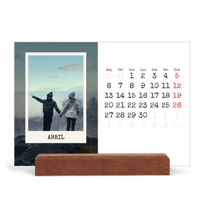 Calendário de mesa com suporte em madeira - horizontal  — A edição de retrato [Abril]
