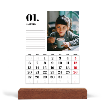 Calendário de mesa com suporte em madeira - vertical — Serif e momentos