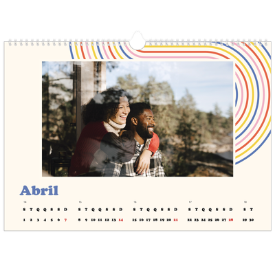 Calendário A3 Horizontal — Linhas retro [Abril]