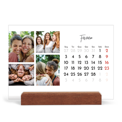 Calendário de mesa com suporte em madeira - horizontal  — Arranjos fotográficos [Fevereiro]