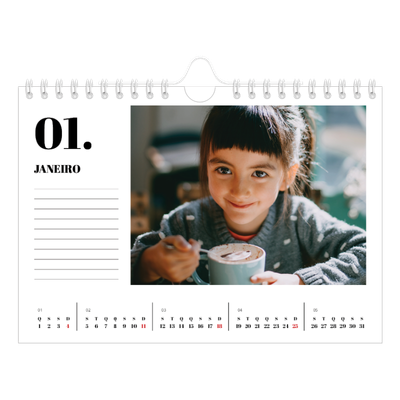 Calendário A5 horizontal — Serif e momentos [Janeiro]