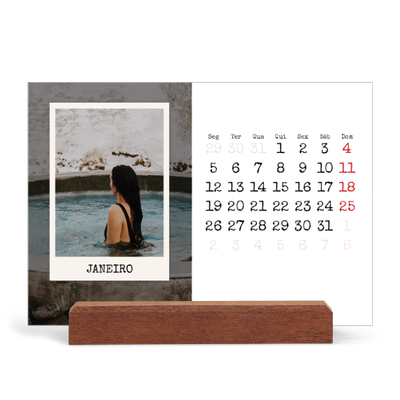 Calendário de mesa com suporte em madeira - horizontal  — A edição de retrato [Janeiro]