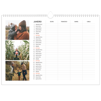 Calendário fotográfico horizontal A3 — Planeador simples - Familia de 4