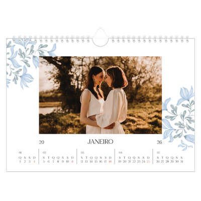 Calendário A4 horizontal — Floral elegante [Janeiro]