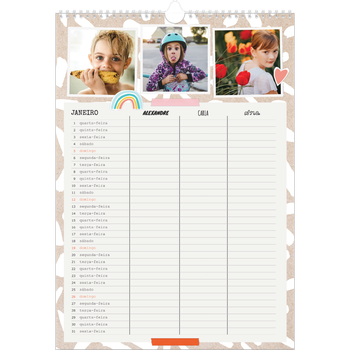 Calendário fotográfico A3 — Planificador Rústico - Familia de 3
