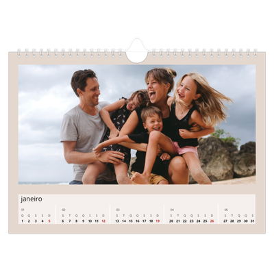 Calendário A4 horizontal — Cores da terra [Janeiro]