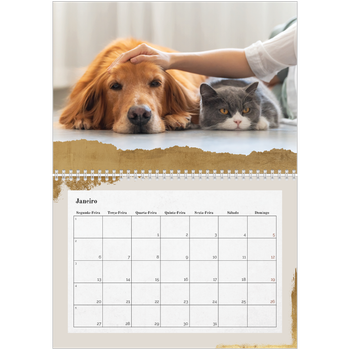 Calendário fotográfico duplo A4 — Folha de ouro