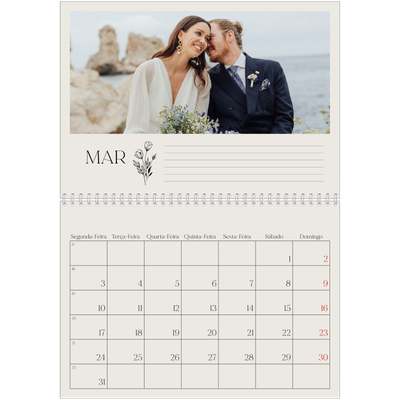 Calendário A4 duplo — Iniciais em flor [Março]