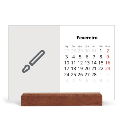 Calendário de mesa com suporte em madeira - horizontal  — Desenhe o seu próprio produto [Fevereiro]
