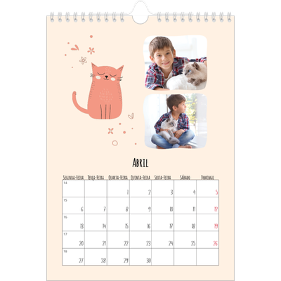 Calendário fotográfico A4 — Patas de gato e garatujas [Abril]