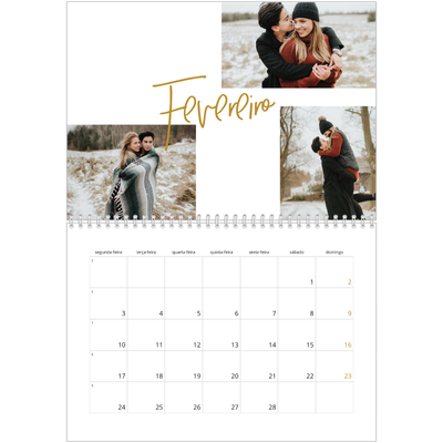 Calendário A4 duplo — Marcador dourado [Fevereiro]