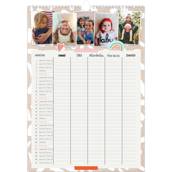 Calendário fotográfico A3 — Planificador Rústico - Familia de 5