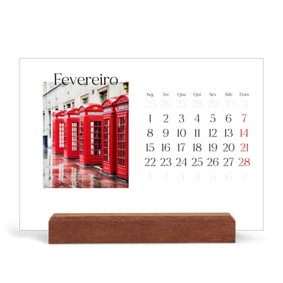 Calendário de mesa com suporte em madeira - horizontal  — O meu diário de viagem [Fevereiro]