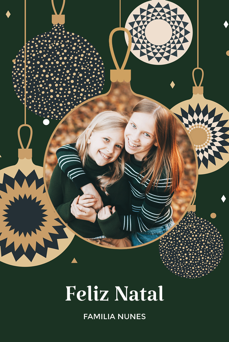 Cartões — Moldura para fotografias com bolas de Natal