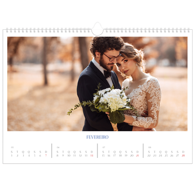 Calendário A3 Horizontal — Clássico cobalto [Fevereiro]